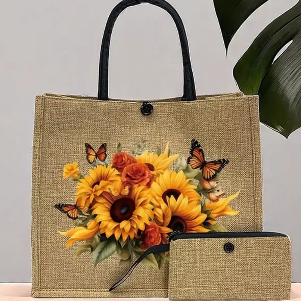 BEAUTIFUL STRAW SET OF BEACH SUNFLOWER BAG